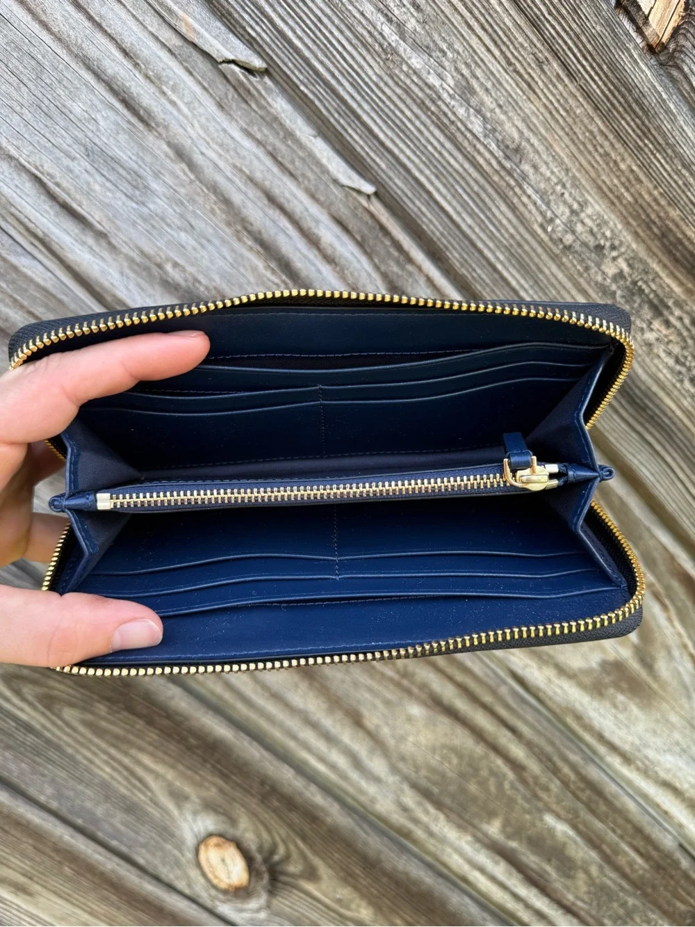 Tory Burch Black Zip-Around Saffiano Wallet with Gold Logo
